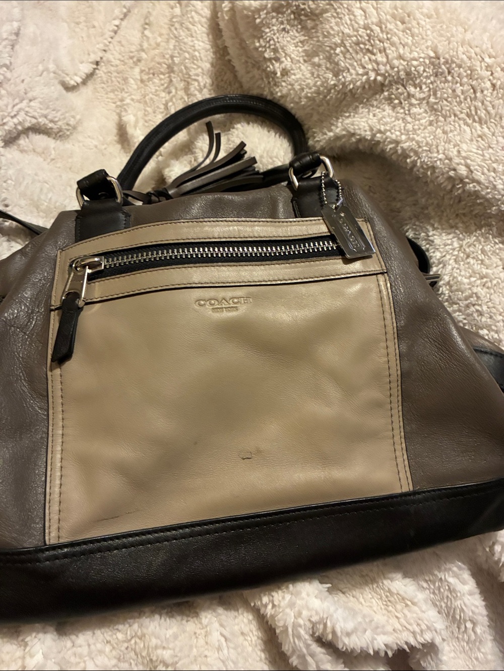 Coach Two-Tone Leather Messenger Bag - Cream, Brown and Black